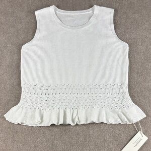 Saodimallsu Women's Pull On Knit Ruffled Hem White Knit Tank Top Size L NWT